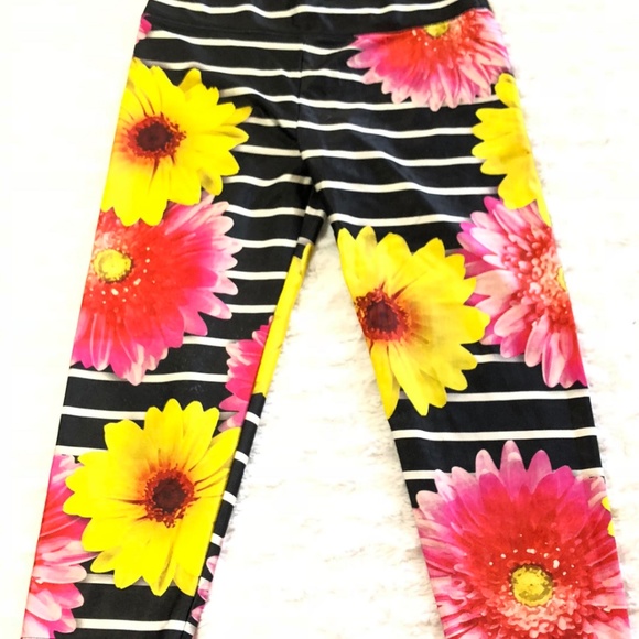 Justice Girls Striped Floral Accent Leggings Sz 16 - Picture 2 of 3